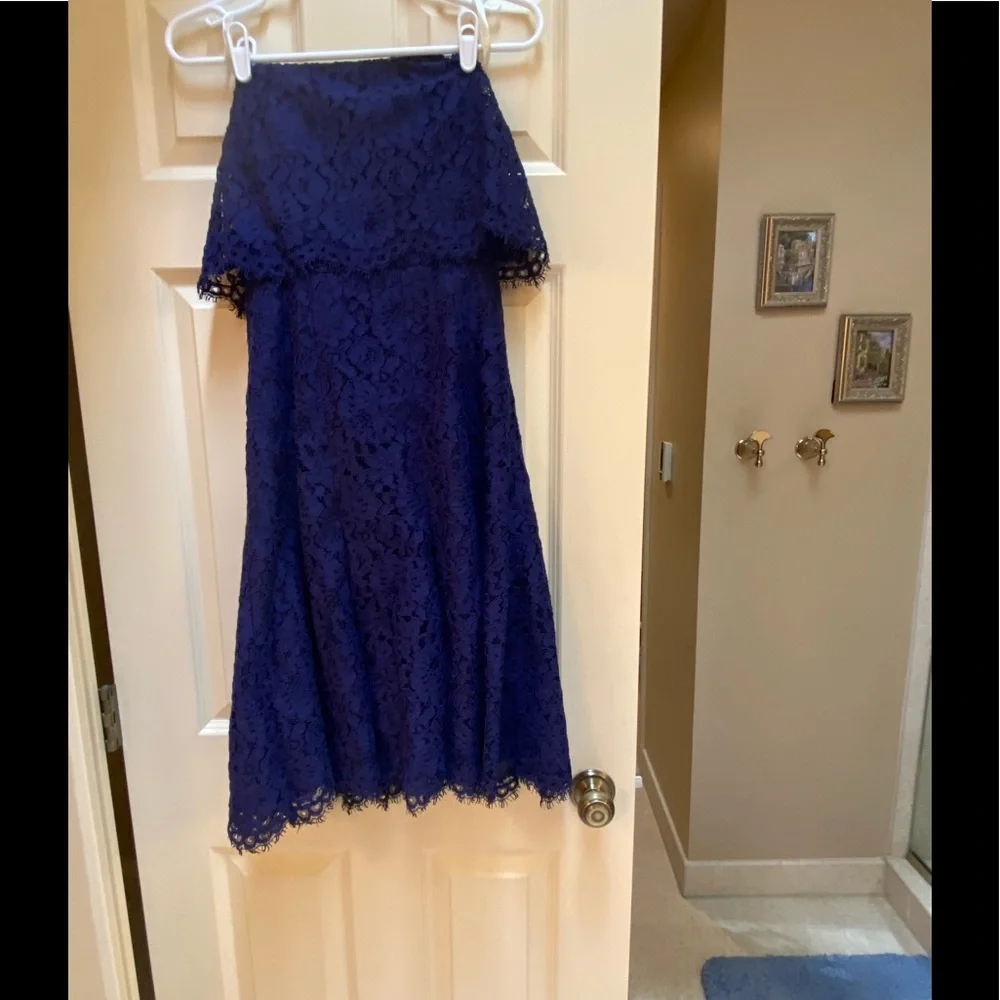 Gorgeous Pristine Chic Fitted Sexy Shoshanna Classy Strapless Blue Lacy Dress - Picture 2 of 14
